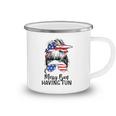 Funny Messy Bun Having Fun American Flag Merica 4Th Of July Camping Mug