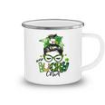 One Lucky Cna Messy Bun Shamrocks St Patricks Day Camping Mug