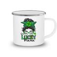 One Lucky Mama Messy Bun Shamrock St Patricks Day Camping Mug