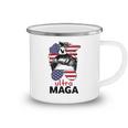 Ultra Maga American Flag Womens Messy Bun Wearing Glasses Camping Mug