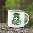 One Lucky Mama St Patricks Day Irish Shamrock Messy Bun Mom Camping Mug