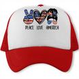 Peace Love America Messy Bun American Flag Funny 4Th Of July Trucker Cap