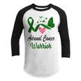 Adrenal Cancer Warrior Butterfly Green Ribbon Adrenal Cancer Adrenal Cancer Awareness Youth Raglan Shirt