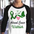 Adrenal Cancer Warrior Butterfly Green Ribbon Adrenal Cancer Adrenal Cancer Awareness Youth Raglan Shirt