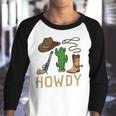 Howdy Cowboy Western Country Cowboy Hat Boots Youth Raglan Shirt