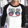 Premium Free-Ish Juneteenth Celebrate Black Freedom Free-Ish 1865 Messy Bun Afro Mom Youth Raglan Shirt