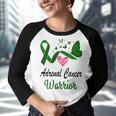 Adrenal Cancer Warrior Butterfly Green Ribbon Adrenal Cancer Adrenal Cancer Awareness Youth Raglan Shirt