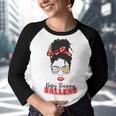 Baseball Busy Raising Ballers Momlife Mom Messy Bun Afro Mom Mothers Day Youth Raglan Shirt