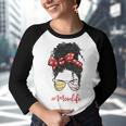 Baseball Softball Momlife Mom Messy Bun Afro Mom Mothers Day Youth Raglan Shirt