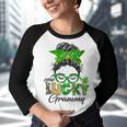 One Lucky Grammy St Patricks Day Messy Bun Mom Irish Youth Raglan Shirt