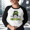 One Lucky Grandma Messy Bun Leopard St Patricks Day Youth Raglan Shirt