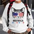 Womens 4Th Of July American Flag Cat Meowica V-Neck Sweatshirt Gifts for Old Men