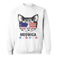 Womens 4Th Of July American Flag Cat Meowica V-Neck Sweatshirt