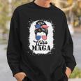 Womens Funny Ultra Maga Messy Bun Great Ultra Maga King Bleached Sweatshirt Gifts for Him