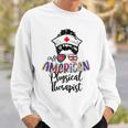 All American Nurse Messy Buns 4Th Of July Physical Therapist Sweatshirt Gifts for Him