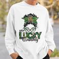 One Lucky Grammy St Patricks Day Messy Bun Leopard Sweatshirt Gifts for Him