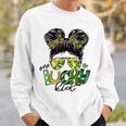 One Lucky Kid Messy Bun Shamrock St Patricks Day Sweatshirt Gifts for Him