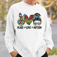 Peace Love Autism Mom Life Messy Bun Blue Autism Awareness Sweatshirt Gifts for Him