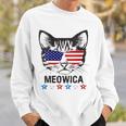 Womens 4Th Of July American Flag Cat Meowica V-Neck Sweatshirt Gifts for Him