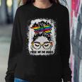 Womens Free Mom Hugs Messy Bun Lgbt Pride Rainbow V2 Sweatshirt Gifts for Her