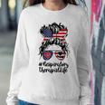 4Th Of July Respiratory Therapist Messy Bun Hair Nurse Funny Sweatshirt Gifts for Her