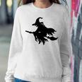 Halloween Scary Old Witch On Broom Art Design Pattern Sweatshirt Gifts for Her