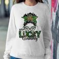 One Lucky Grammy St Patricks Day Messy Bun Leopard Sweatshirt Gifts for Her