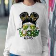 One Lucky Kid Messy Bun Shamrock St Patricks Day Sweatshirt Gifts for Her