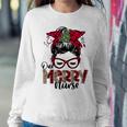 One Merry Nurse Messy Bun Tee Christmas Scrubs For Nurses Sweatshirt Gifts for Her