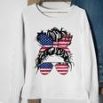 4Th Of July American Flag Patriotic Daughter Messy Bun Usa Sweatshirt Gifts for Old Women