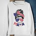 4Th Of July American Mama Messy Bun Mom Life Patriotic Mom Sweatshirt Gifts for Old Women