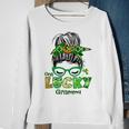 One Lucky Grammy Messy Bun Leopard St Patricks Day Sweatshirt Gifts for Old Women