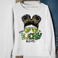 One Lucky Kid Messy Bun Shamrock St Patricks Day Sweatshirt Gifts for Old Women