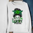 One Lucky Mama Messy Bun Shamrock St Patricks Day Sweatshirt Gifts for Old Women