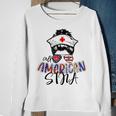 Stna All American Nurse Messy Buns Hair 4Th Of July Day Usa Sweatshirt Gifts for Old Women