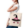 Breast Cancer Witch Hat Pink Ribbon Flower Awareness Month Tote Bag