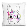 Cute Bunny Rabbit Face Tie Dye Glasses Girl Happy Easter Day Pillow