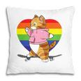 Cute Orange Tabby Cat Skateboarder Rainbow Heart Skater Pillow