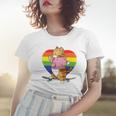 Cute Orange Tabby Cat Skateboarder Rainbow Heart Skater Women T-shirt Gifts for Her