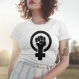 Feminist Raised Fist - Distressed Fitted Women T-shirt Gifts for Her