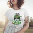 One Lucky Grammy Messy Bun Leopard St Patricks Day Women T-shirt Gifts for Her