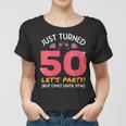 Womens Just Turned 50 Party Until 9Pm Funny 50Th Birthday Gag Gift Women T-shirt