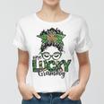 One Lucky Grammy St Patricks Day Messy Bun Leopard Women T-shirt