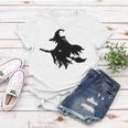 Halloween Scary Old Witch On Broom Art Design Pattern Women T-shirt Funny Gifts