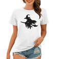 Halloween Scary Old Witch On Broom Art Design Pattern Women T-shirt