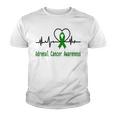 Adrenal Cancer Awareness Heartbeat Green Ribbon Adrenal Cancer Adrenal Cancer Awareness Youth T-shirt