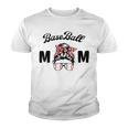 Bleached Baseball Mom Messy Bun Player Mom Mothers Day Youth T-shirt