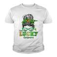 One Lucky Grammy Messy Bun Leopard St Patricks Day Youth T-shirt