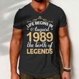 August 1989 Birthday Life Begins In August 1989 V2 Men V-Neck Tshirt