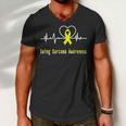 Ewings Sarcoma Awareness Heartbeat Yellow Ribbon Ewings Sarcoma Ewings Sarcoma Awareness Men V-Neck Tshirt